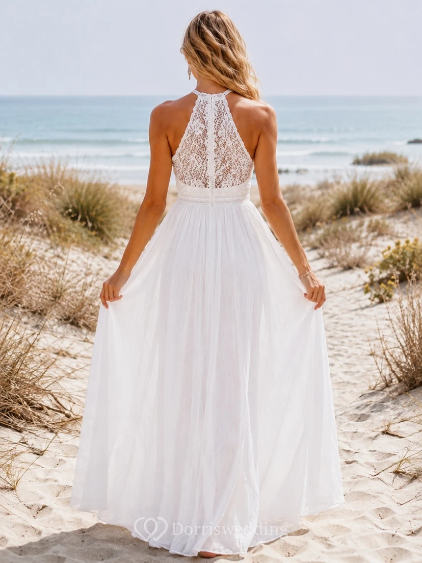 Bohemian Romantic V-Neck Sleeveless Tulle Front-Slit A-Line High-Low Wedding Dress view 2