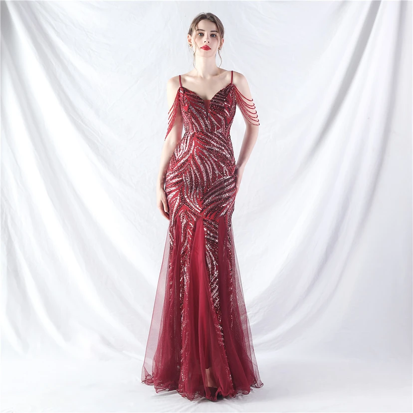 Layered Beads Spliced ​​Mesh High-End Evening Dress view 84