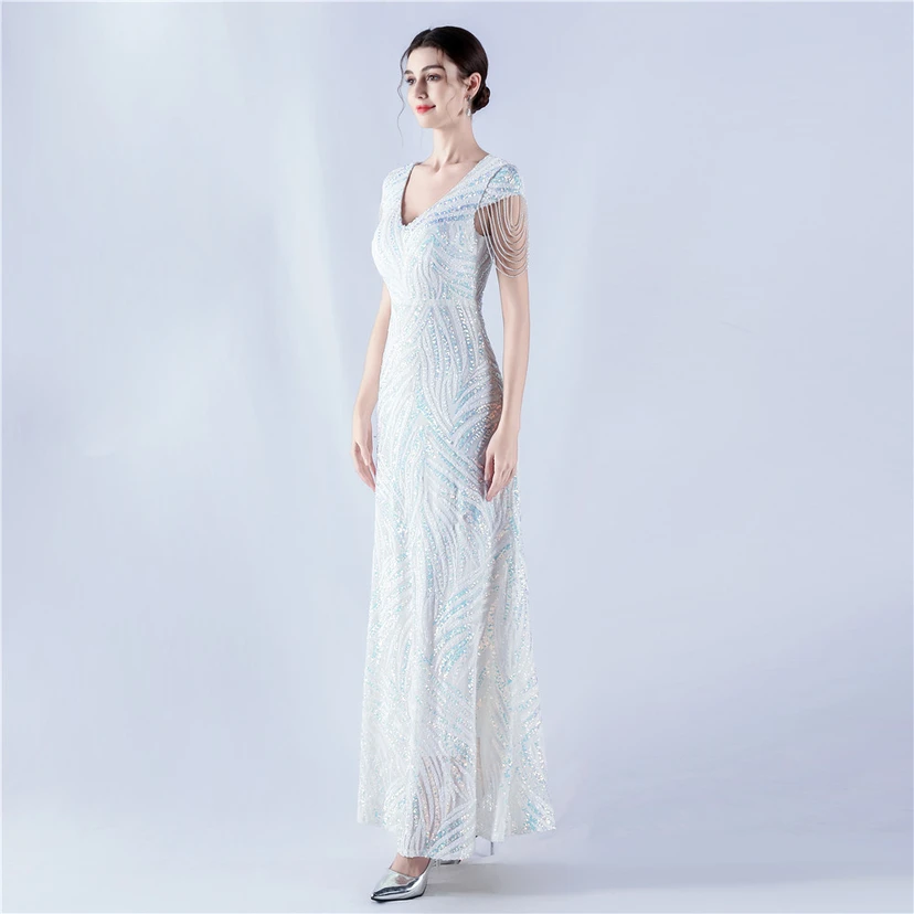 A-Line Big Swing Dress Skirt Encrypted Sequined Craft Beaded Evening Dress view 85