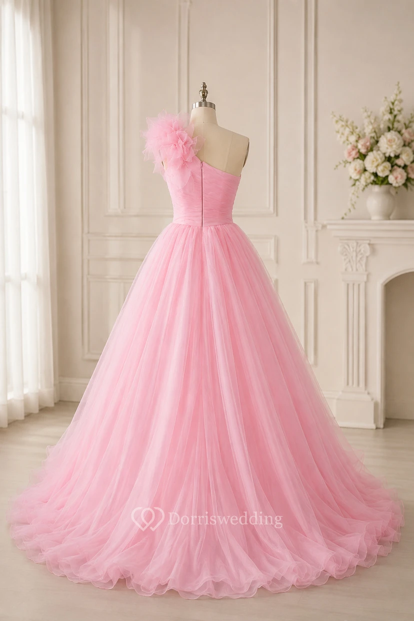 One-Shoulder A-Line Ruffled Draping and Dress With Tiers view 3