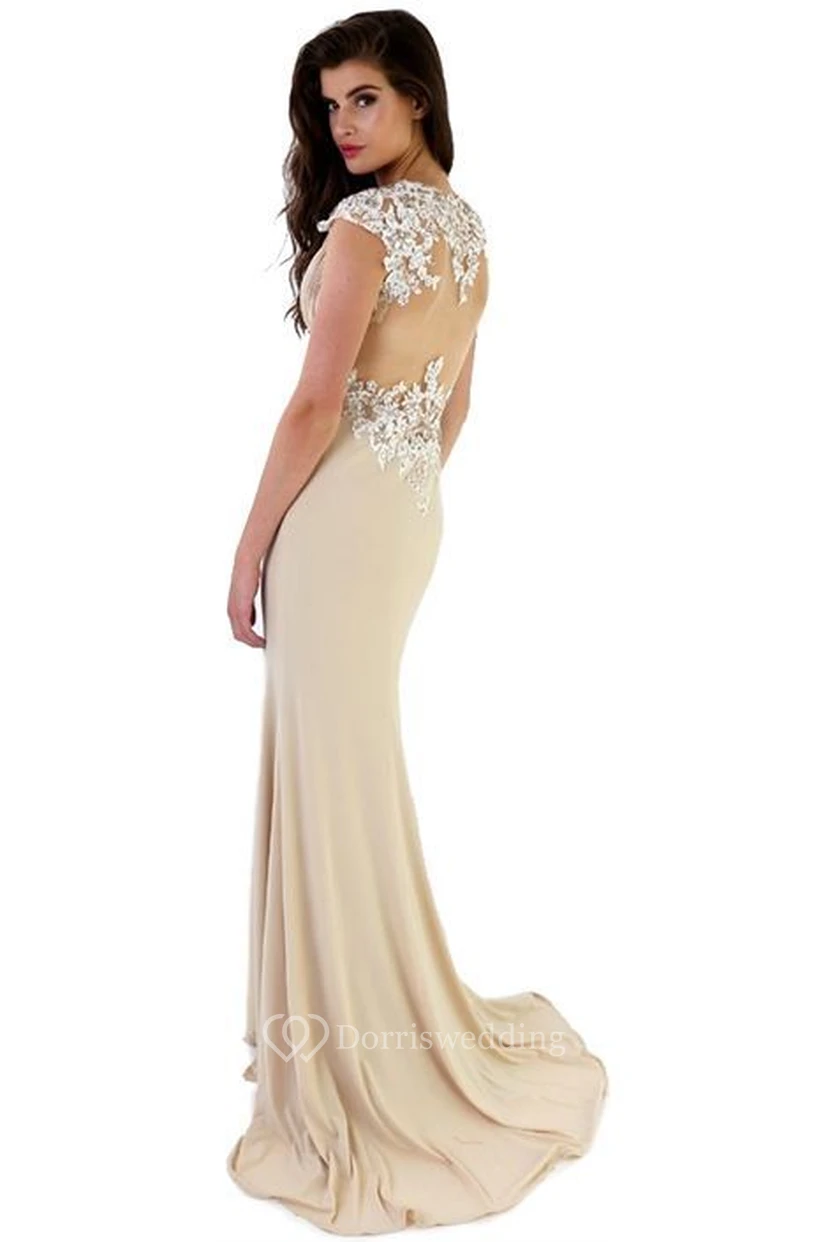 Split-Front V-Neck Cap Sleeve Chiffon Prom Dress view 2