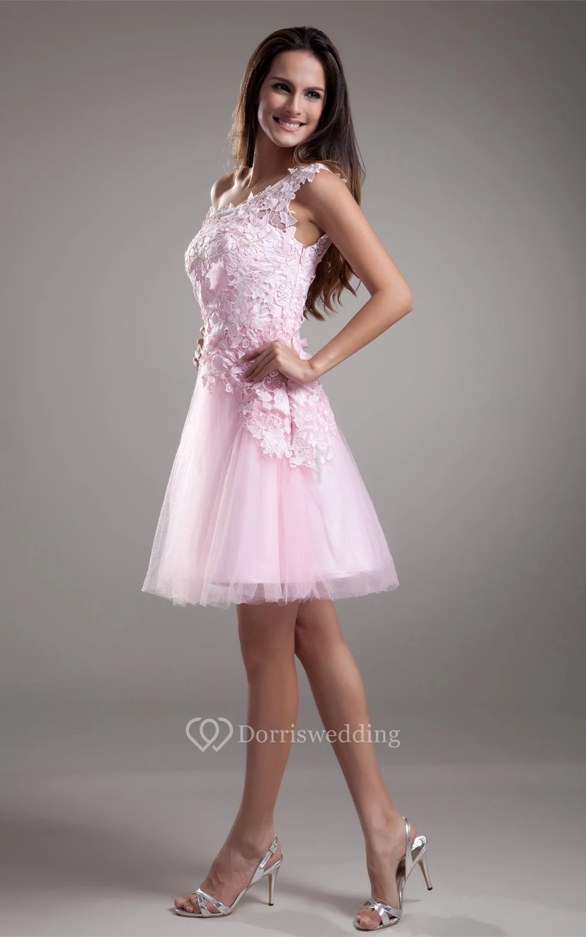 Edle, applizierte Mini-Kleider mit One-Shoulder-Ausschnitt, ärmellos und in A-Linie für besondere Anlässe view 2