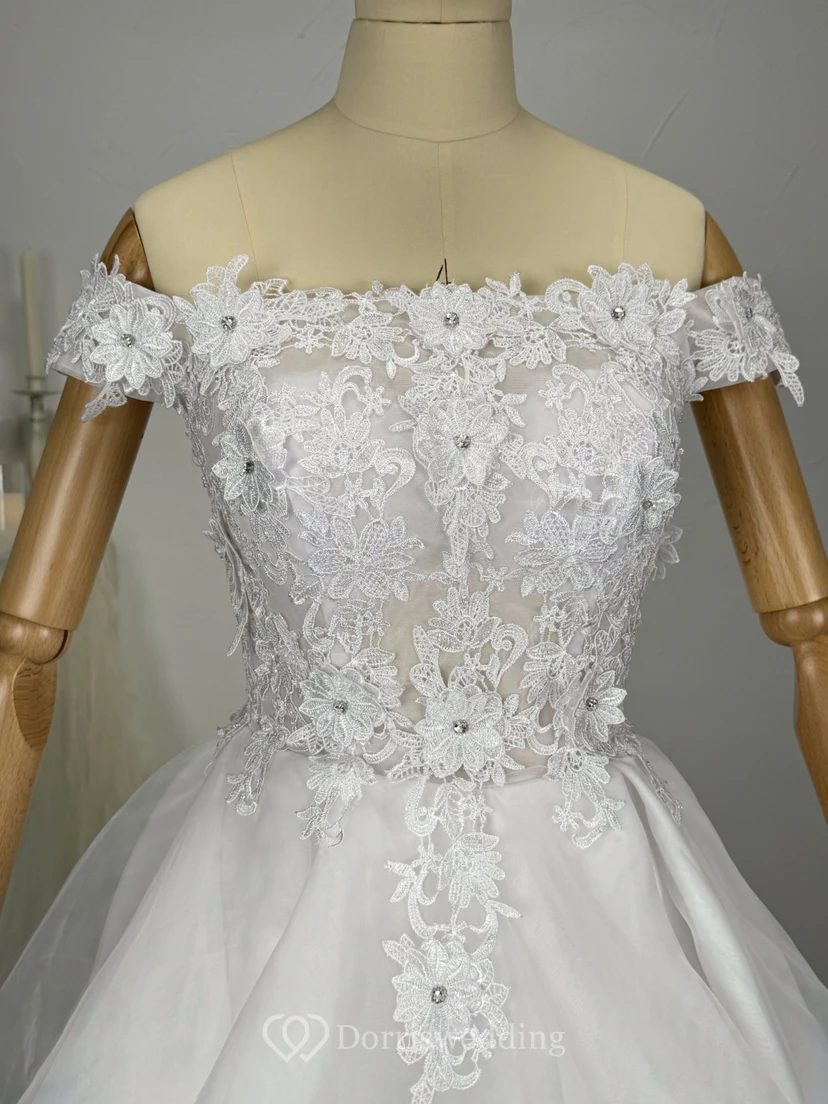 White Short A-line Empire Ruffled Layered Dress with Lace Top view 4