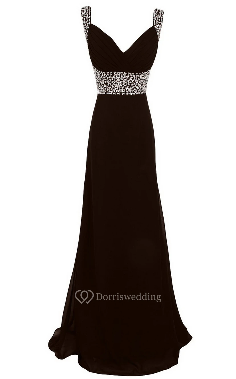 Sleeveless V-neck Empire Long Chiffon Gown view 6