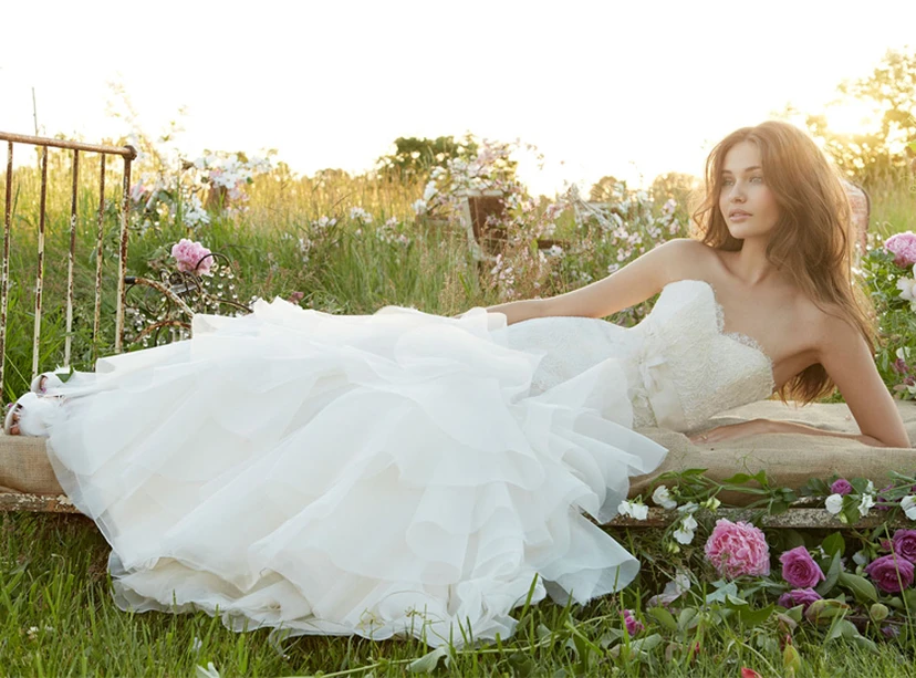 Glamouröses Organza-Rüschenkleid mit herzförmigem Ausschnitt und Spitzenoberteil view 5
