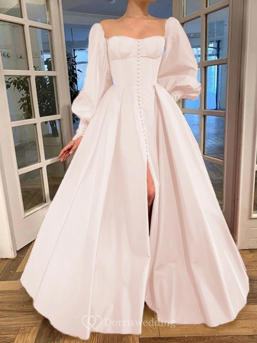 Elegantes Kleid im Vintage-Stil mit langen Puffärmeln, Empire-Stil und Schlitz vorne view 4
