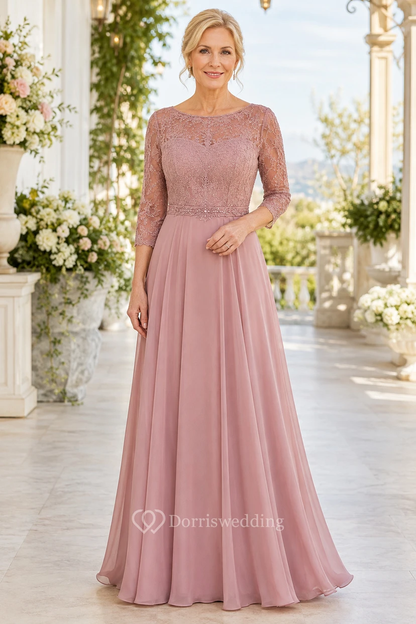 Mutterkleid aus Chiffon in Altrosa mit Spitzenoberteil