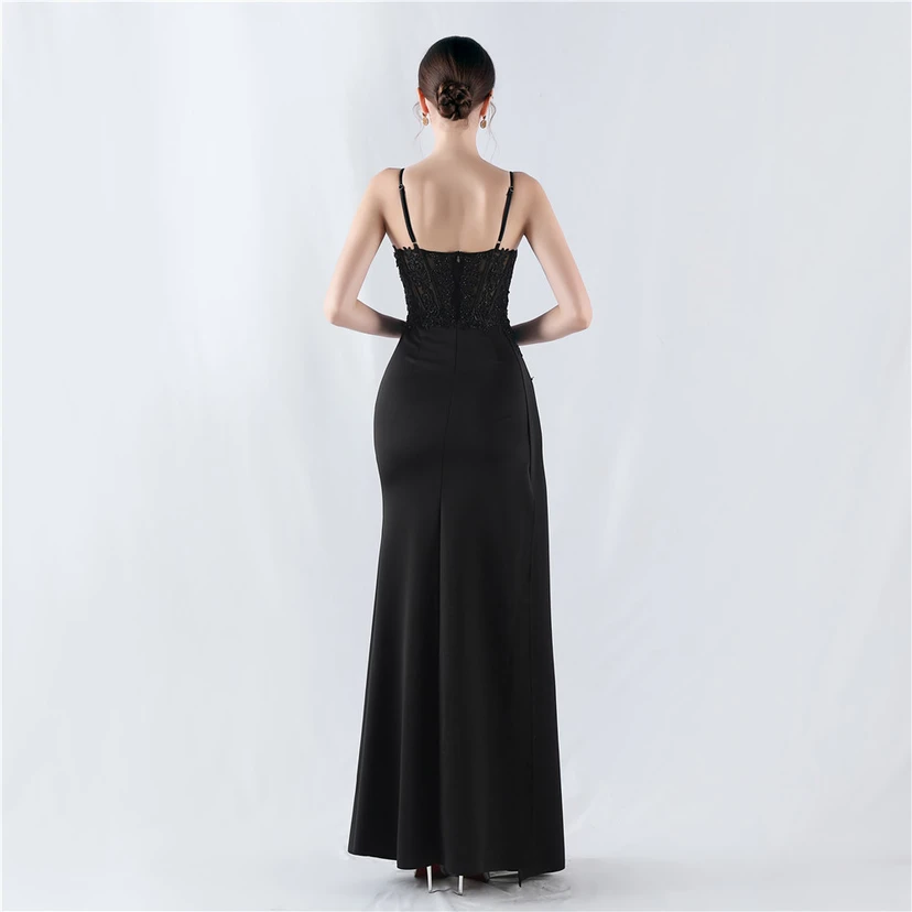 Heavy Hot Diamonds And Flower-Set Waisted Fishbone Satin Evening Dress Annual Meeting Wedding view 42