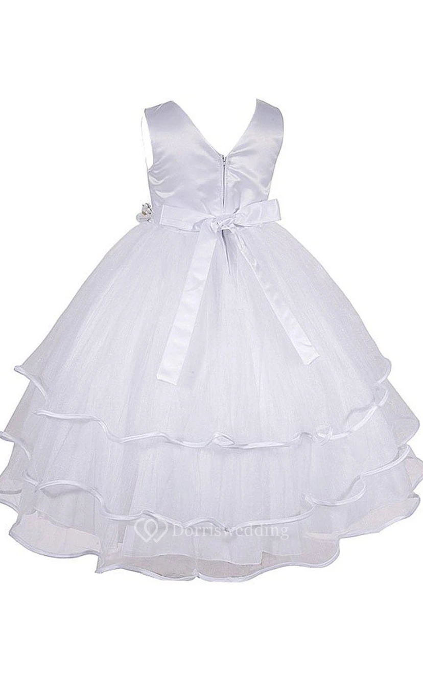 V-neck A-line Layered Dress With Asymmetrical Ruching view 3
