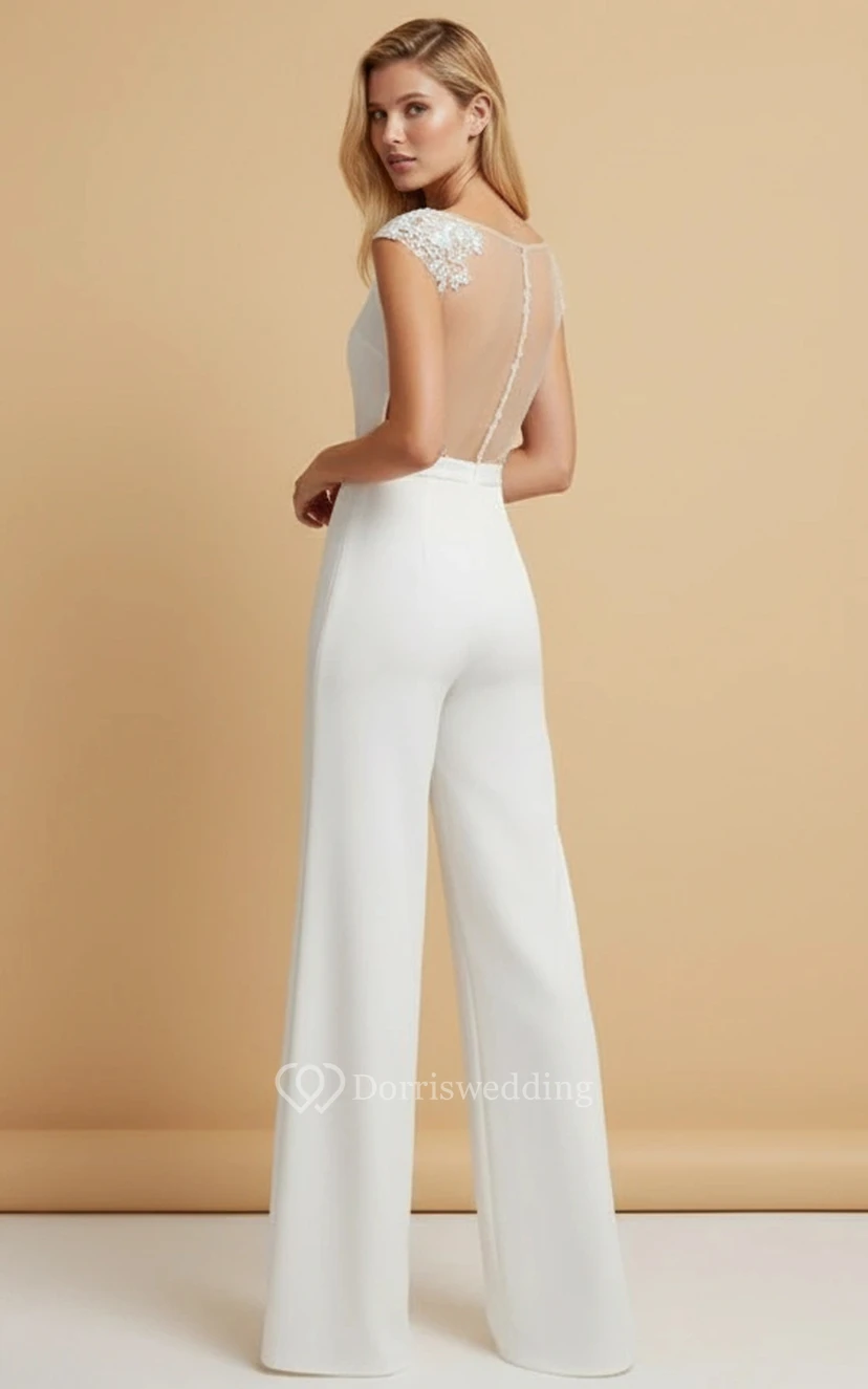 Round Neck Sleeveless Wide Leg Wedding Jumpsuit view 2