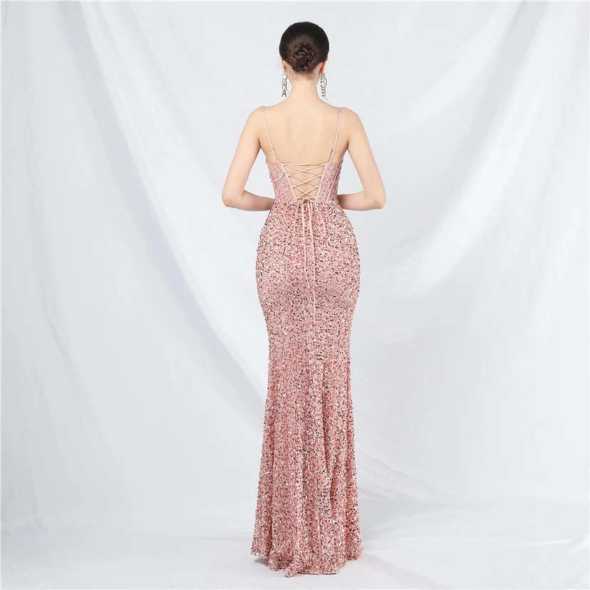 Vestido de noche pesado, estilo palacio, chaleco con diseño de espina de pescado, cintura con bordado de diamantes, flores, hombros descubiertos y tirantes. Vestido de alta gama. view 14
