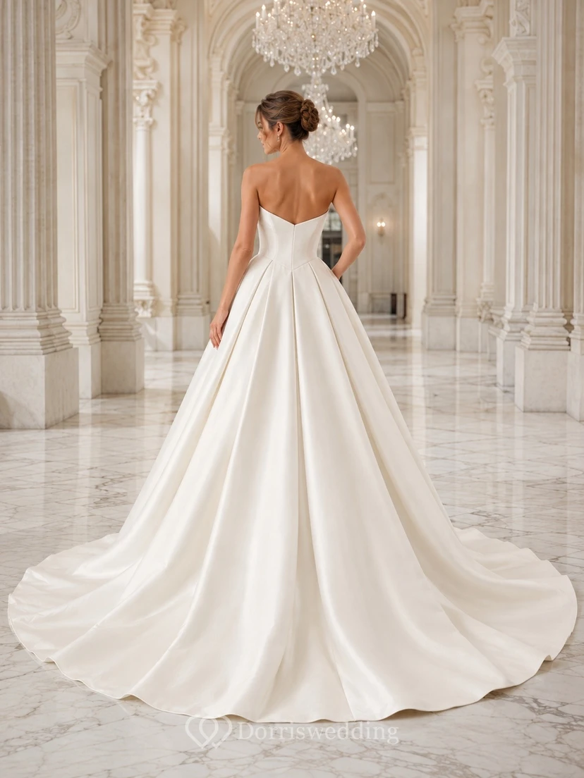 Satin Sweetheart Sleeveless Ball Gown Sweep Train Bridal Dress view 2