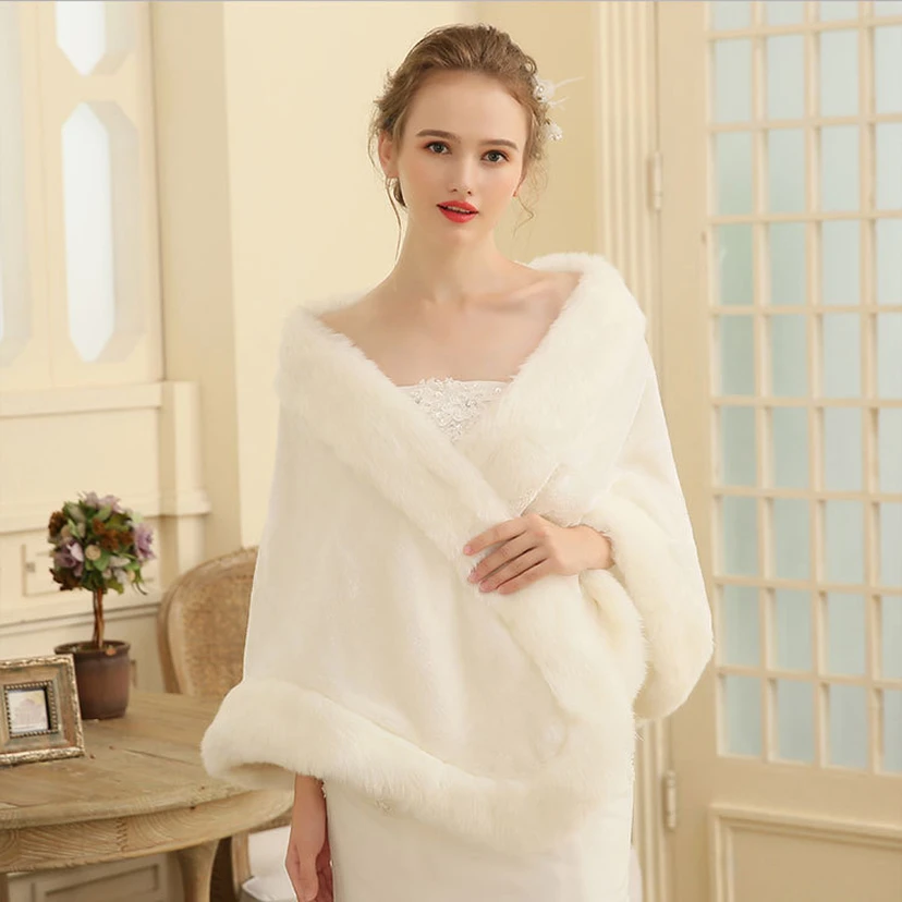 Neuer Brautpelzcape in Übergröße, weißer Umhang für Hochzeiten, Brautkleider, Hochzeitsaccessoires, Damen, Winter