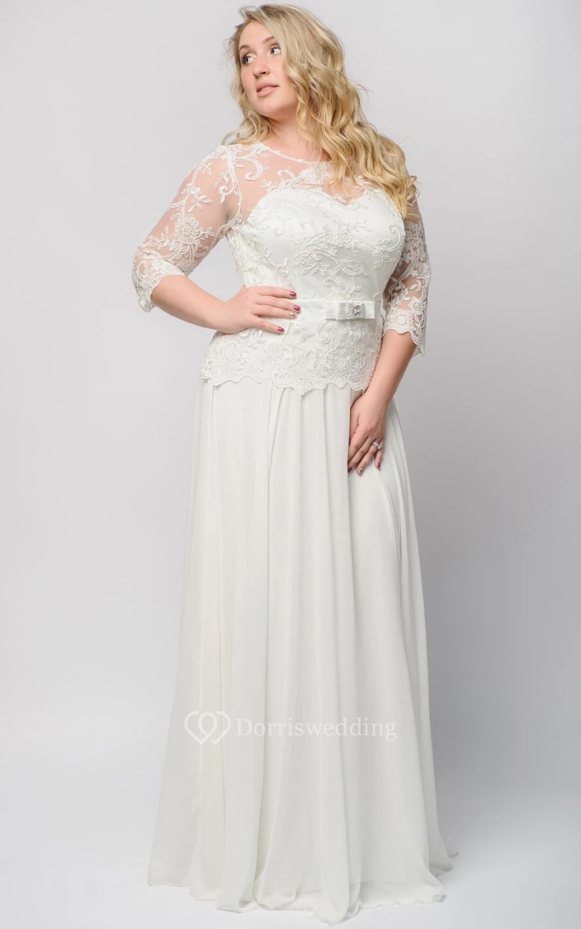 Robe longue empire bateau 3 Empire en mousseline de soie et dentelle illusion