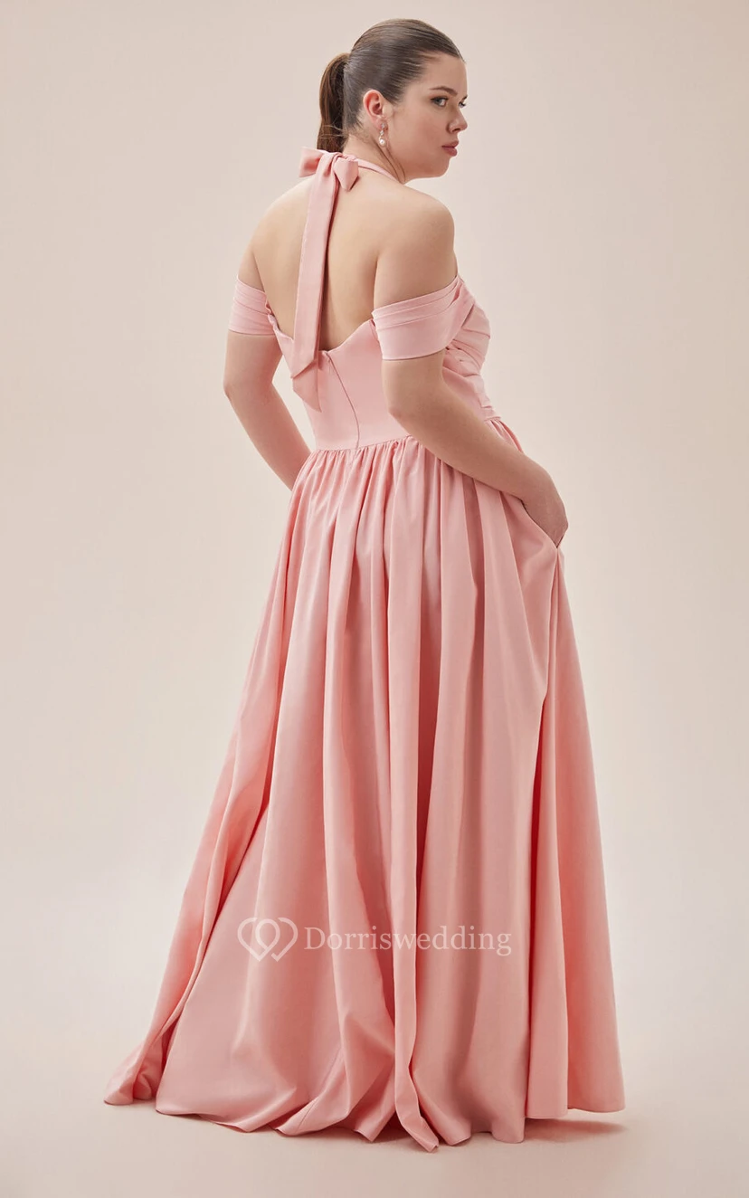 Lässiges, bodenlanges, kurzärmeliges Taftkleid in A-Linie mit Reißverschluss und Taschen view 2