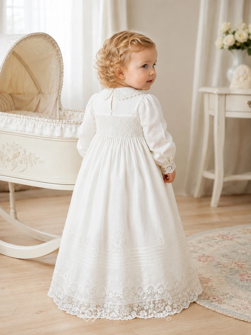 Vintage Modest Long Sleeve Lace Floor Length Christening Baby Gown view 2