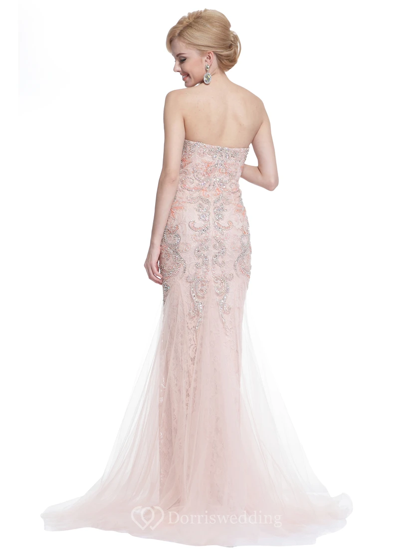 Sheath Sweetheart Sleeveless Tulle Lace Dress With Beading view 2