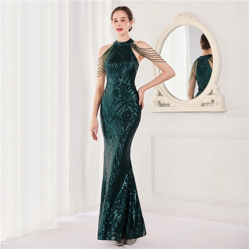 Robe de soirée élégante à col halter et sequins, allure de reine, style banquet, longue robe de soirée sirène à sequins, style star, glamour et décontracté. view 41