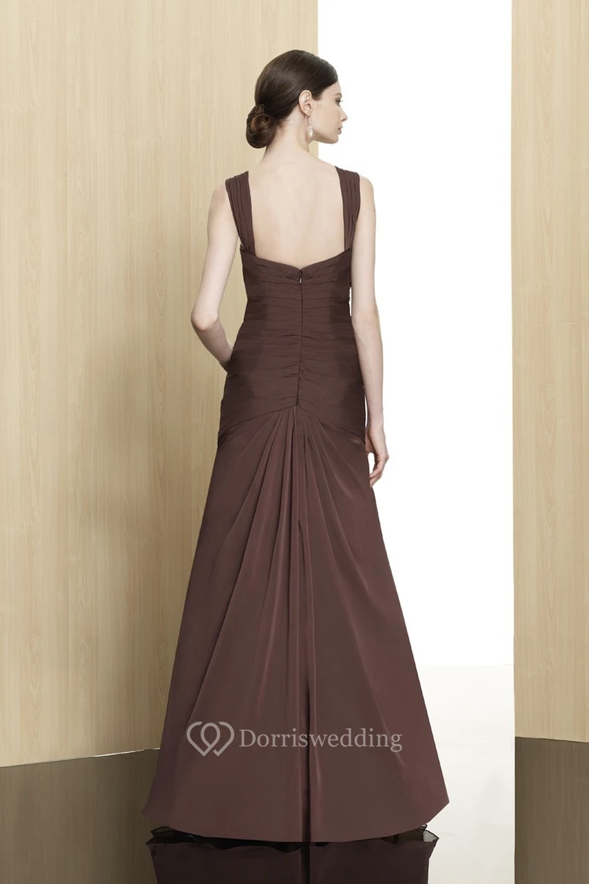 Ärmelloses, perlenbesetztes Chiffon-Abendkleid in A-Linien-Optik mit Reißverschluss am Rücken und Drapierung view 2