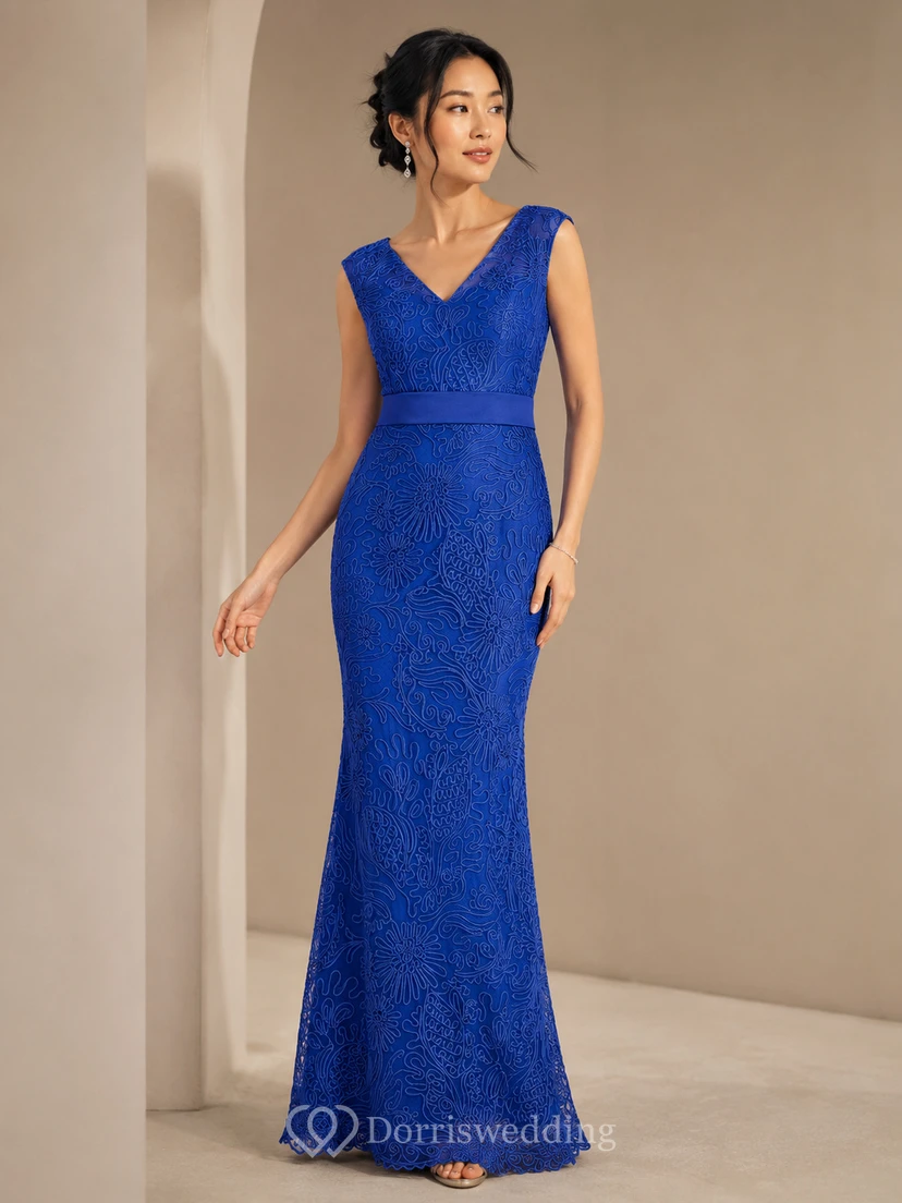 Brautmutterkleid mit V-Ausschnitt, kurzen Ärmeln, Applikationen und Falten view 14