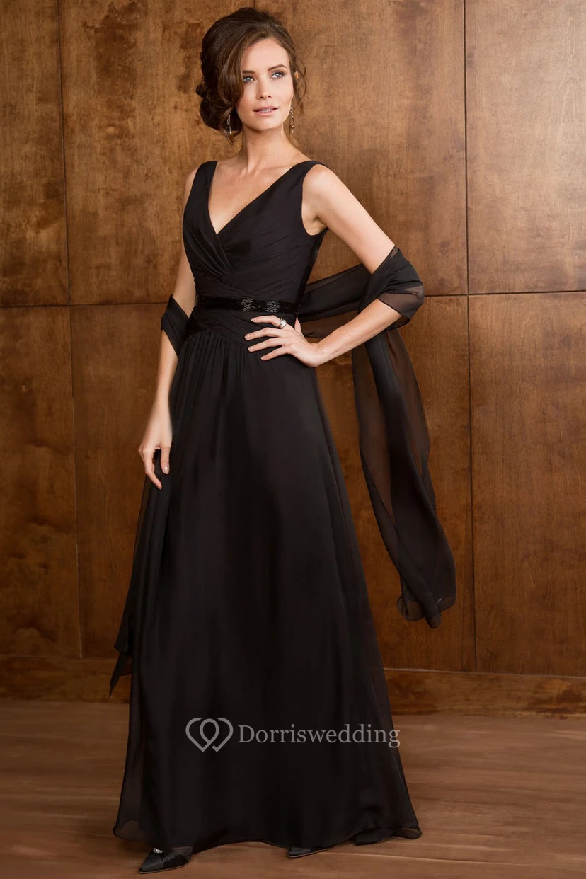 V-Neck Sleeveless A-Line Gown With Matching Shawl