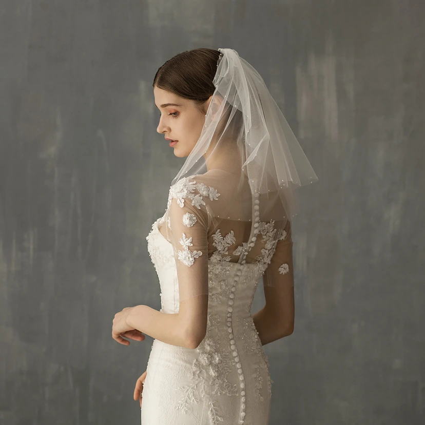 Two Tier Soft Beaded Shoulder Veil view 2