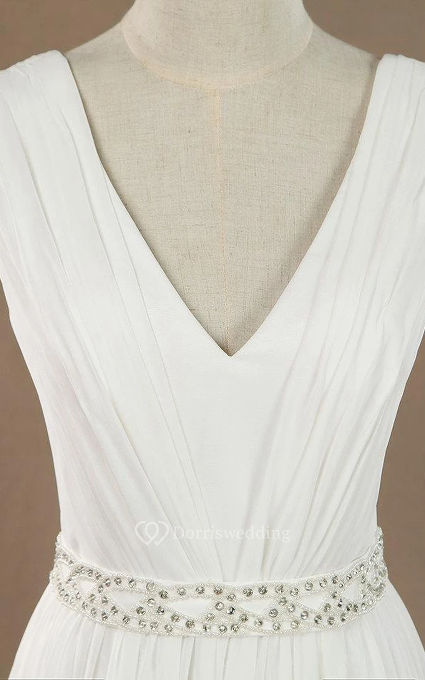 Maxi-Kleid aus Chiffon, Spitze und Satin mit V-Ausschnitt und tiefem V-Ausschnitt am Rücken – ideal für Hochzeit, Eheversprechenserneuerung oder andere Feierlichkeiten. view 2