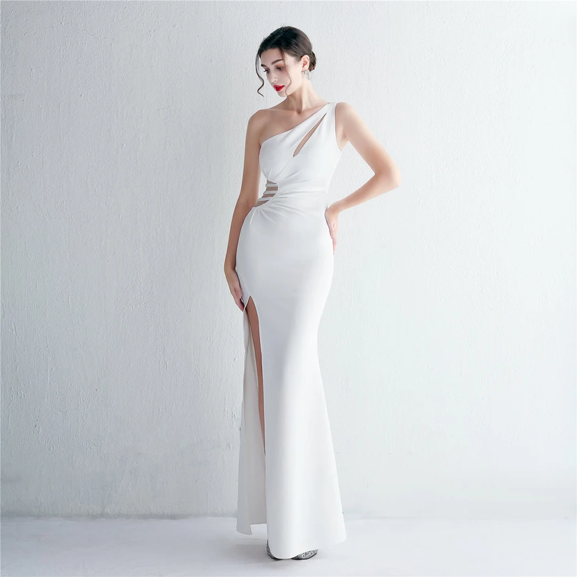 Pressing Beading Craft Toast Dress Long One Shoulder Thank You Banquet Slim Fishtail Skirt Wedding Car Model Exhibition video preview