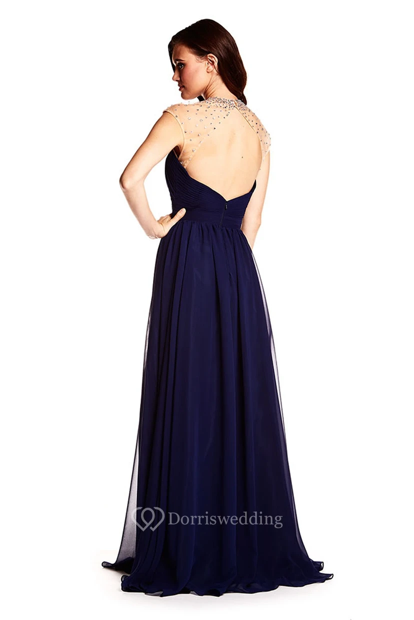High Neck Sleeveless Beaded Chiffon Prom Dress With Keyhole view 2