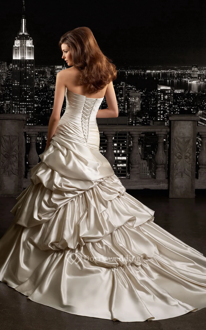 Trumpet Floor-Length Strapless Sleeveless Corset-Back Satin Dress With Pick Up And Beading view 2