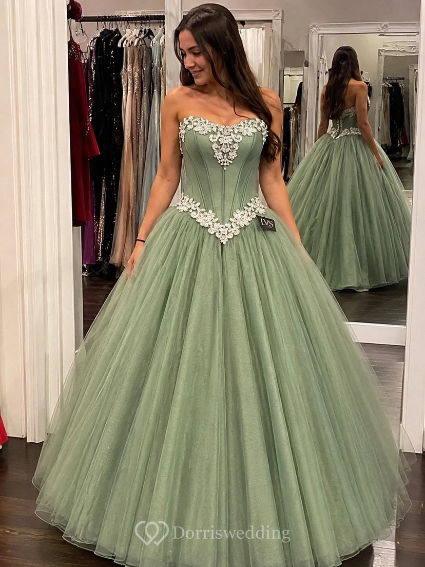 Ball Gown Floor-Length Straps Appliques Zipper Corset Back Straps Tulle Lace Dress view 8