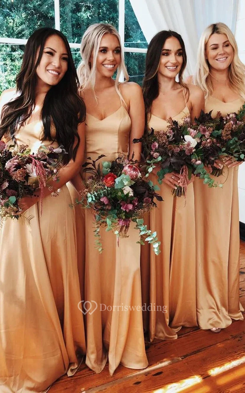 Spaghetti Floor-length Sheath Chiffon Bridesmaid Dress