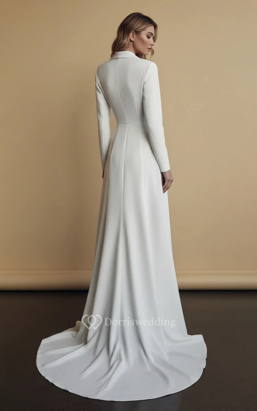 Suit Collar Wide Leg Wedding Jumpsuit with Coat view 4