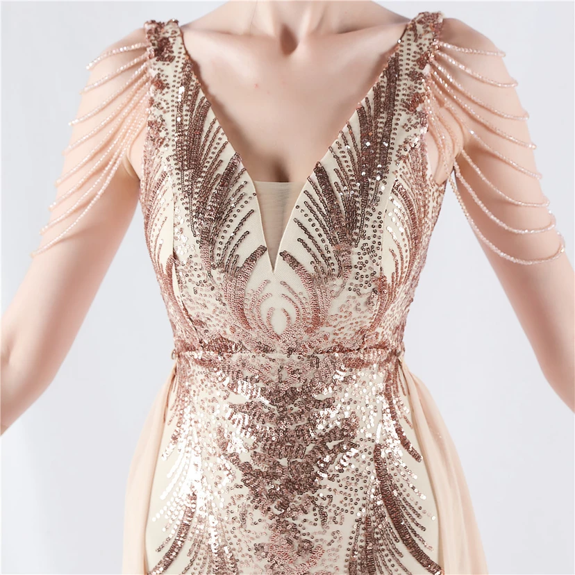 Paillettenbesetzte Blumen mit Cape-Stickerei, hochwertiges Abendkleid, ideal für die Ausrichtung der Jahrestagung view 28