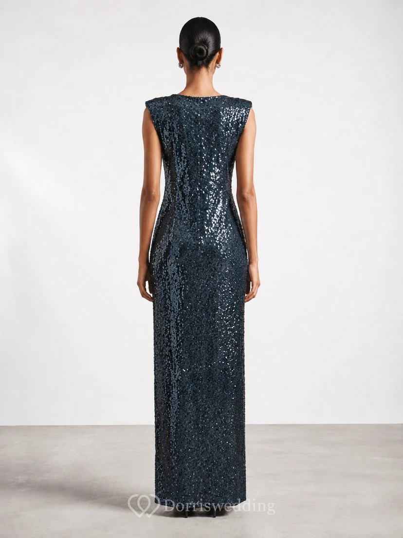 Sheath Sequin Evening Dress with Jewel, Sleeveless and Sequins, Floor Length view 2