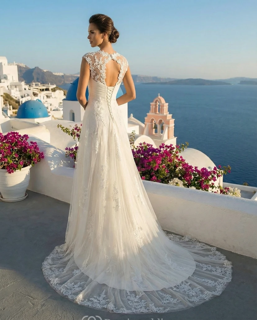 Vestido de novia sin mangas con escote corazón y encaje y cuentas view 6
