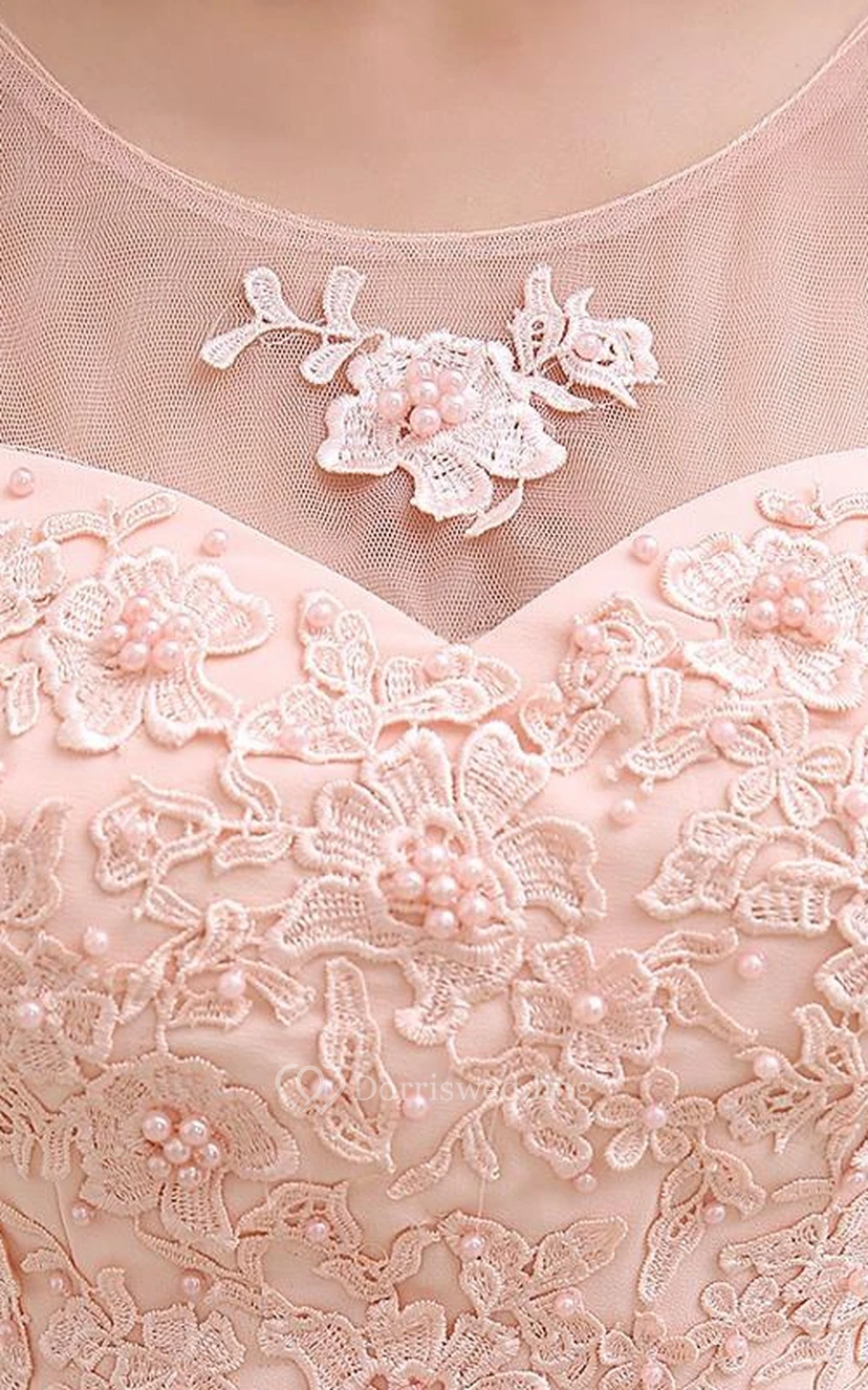 Lace Scoop A-Line Floor Length Prom Dress view 3
