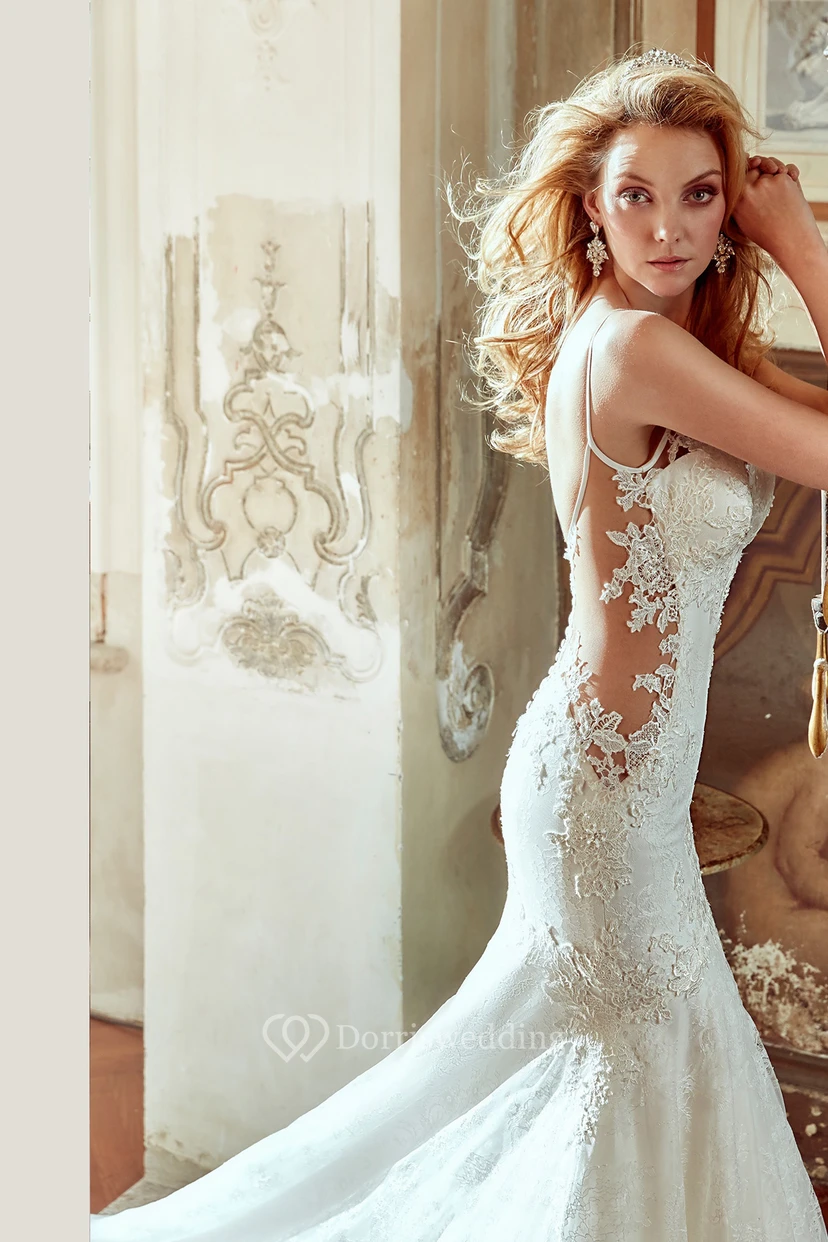 Brautkleid aus Spitze mit herzförmigem Herzausschnitt, Meerjungfrauen-Stil und offenem Rücken view 3