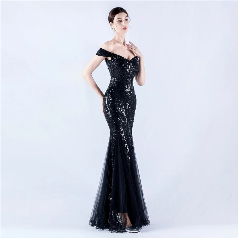 Craft Beading Mesh Sequins Evening Dress Annual Meeting Performance Host view 58