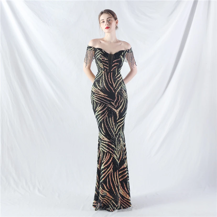 Palace Herringbone Waist Strap Heavy-Crafted Beaded High-End Evening Dress view 12