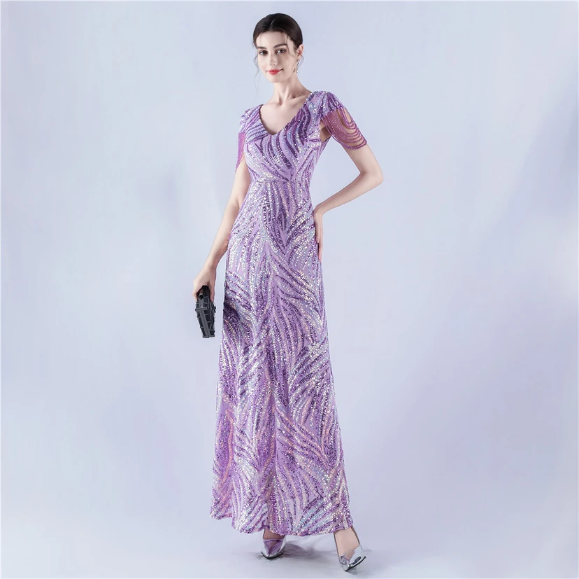 A-Line Big Swing Dress Skirt Encrypted Sequined Craft Beaded Evening Dress view 60