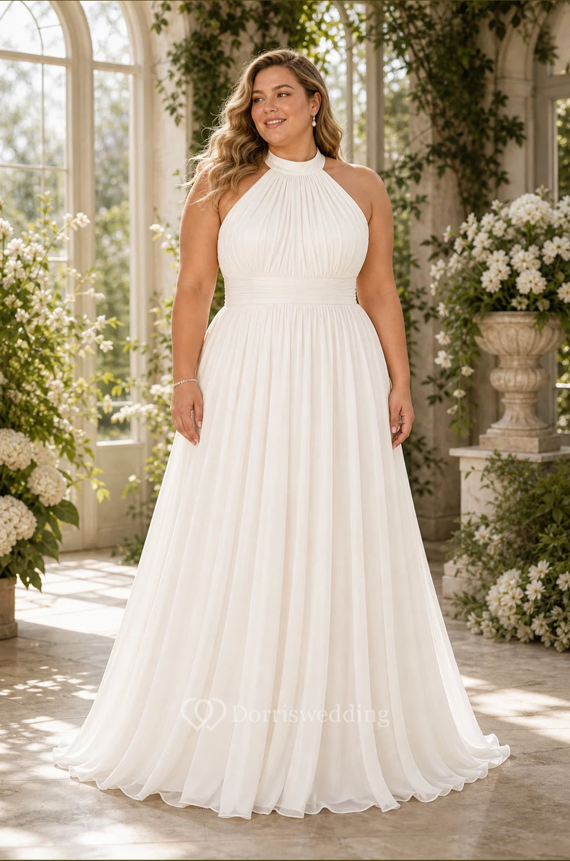 Vestido de novia blanco de corte A con escote halter view 4