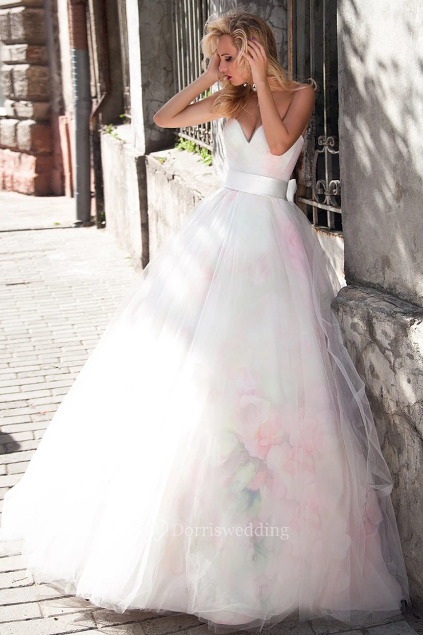 Ball Gown Sweetheart Floor-Length Tulle Wedding Dress With Flower And Corset Back