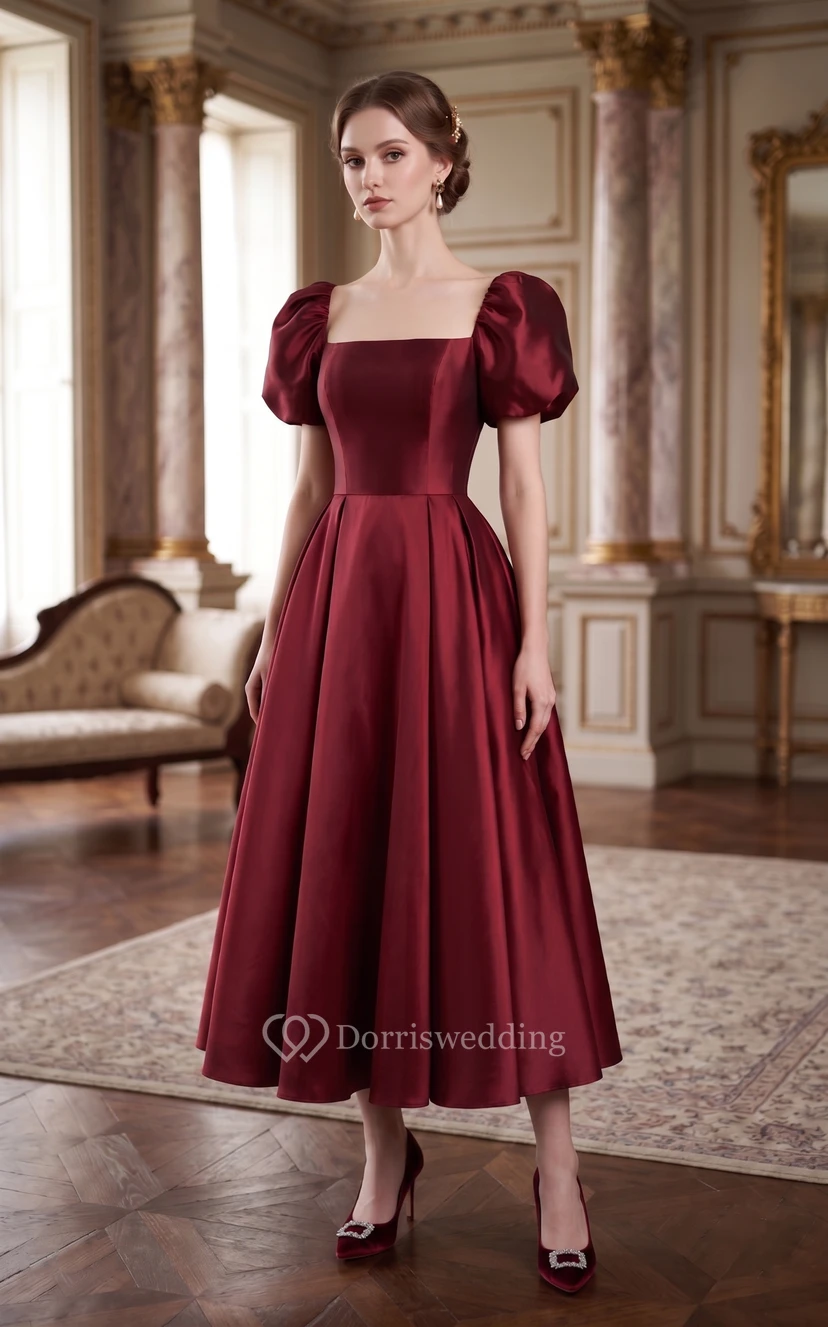 Puff-Sleeve Vintage Victorian A-line Dress | Regency Era Plus Size 1950s Bridesmaid Ball Gown | Modest Prom Wear view 3
