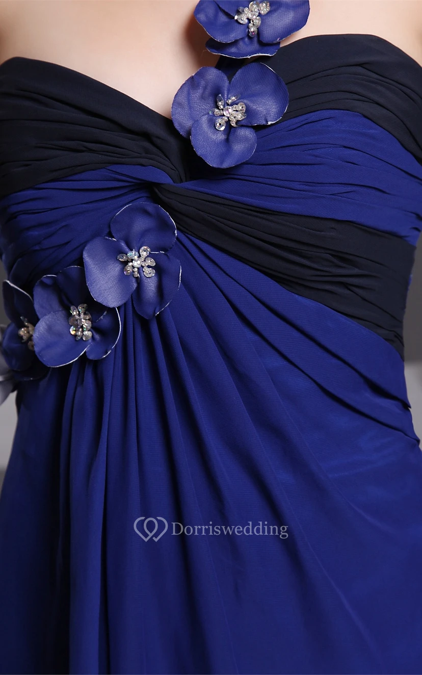 One-Shoulder Chiffon Maxi Ruched Dress With Flower view 6
