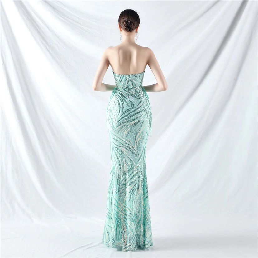 Vestido de noche con tirantes, top tipo tubo y lentejuelas apiladas encriptadas, con método de doble atado de cuerda. view 65