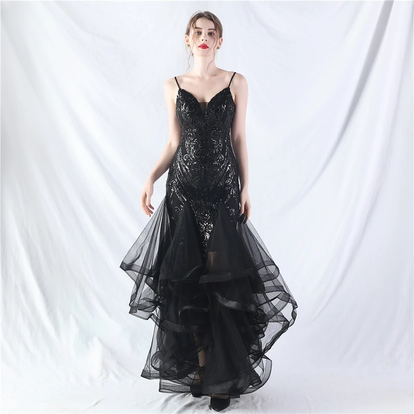 Vestido de actuación para celebración de baile caliente con cuentas de flores y posicionamiento de red rígida. view 28