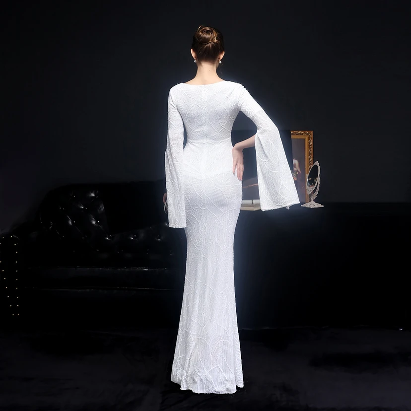 Robe de soirée élégante à sequins, longue, cintrée et sirène, idéale pour les réceptions et les célébrités. view 2