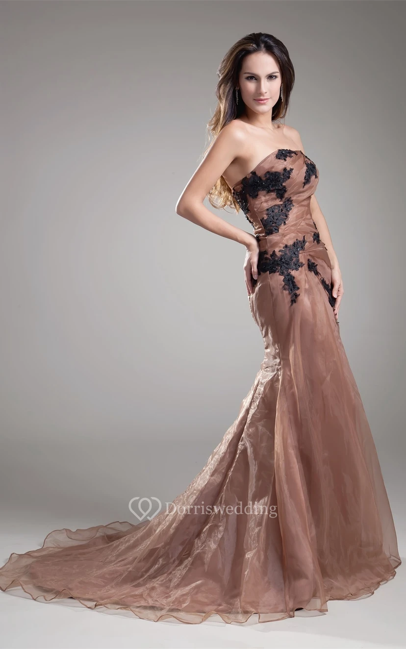 Strapless Maxi Mermaid Dress With Lace view 2