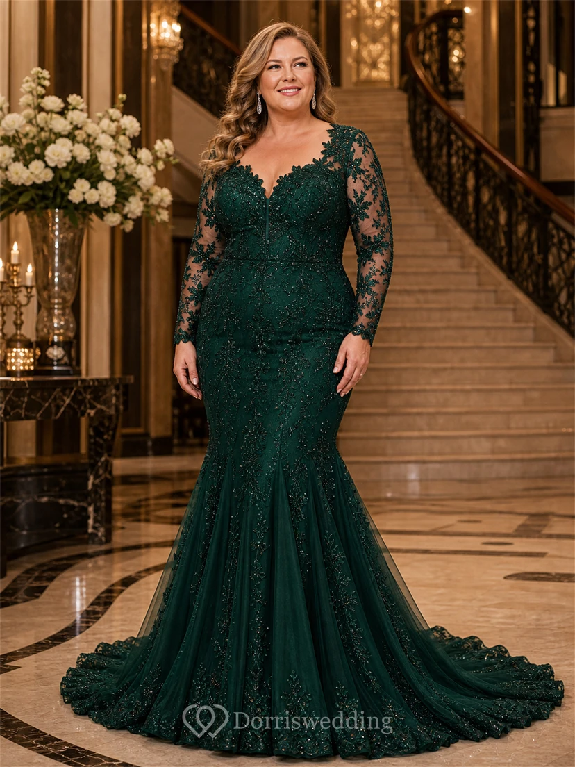 Vestido de novia de sirena de encaje negro de manga larga view 6